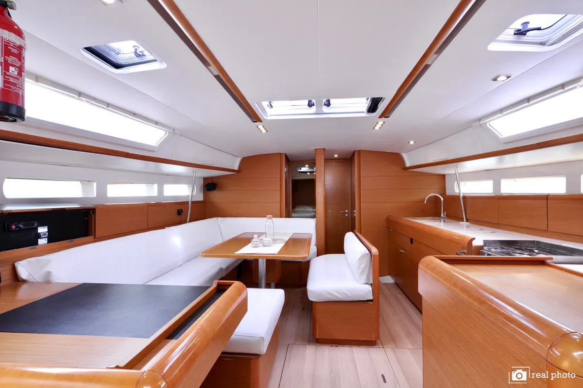 Salon of Bianca, a Jeanneau Sun Odyssey 519 sailboat at Puntone di Scarlino, Italy