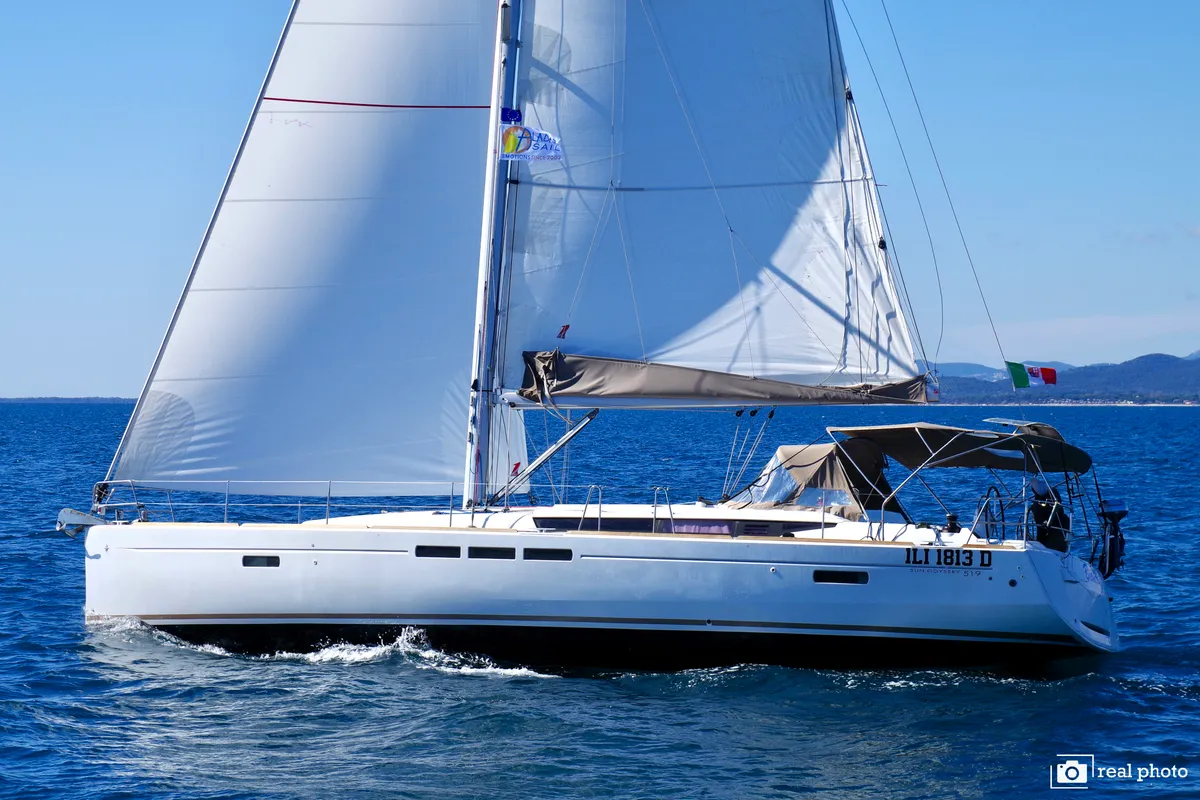 Exterior view of Bianca, a Jeanneau Sun Odyssey 519 sailboat at Puntone di Scarlino, Italy