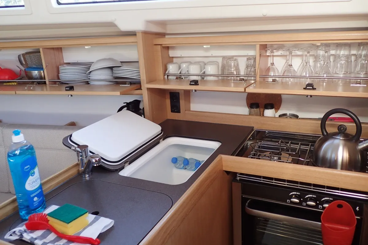 Galley of Sora, a Bavaria Cruiser 34 sailboat at Fethiye, Turkey