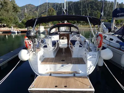 Cockpit of Sora, a Bavaria Cruiser 34 sailboat at Fethiye, Turkey