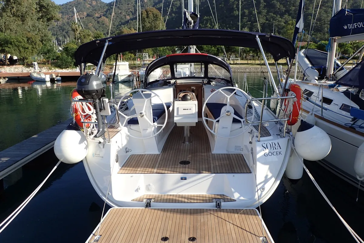 Cockpit of Sora, a Bavaria Cruiser 34 sailboat at Fethiye, Turkey