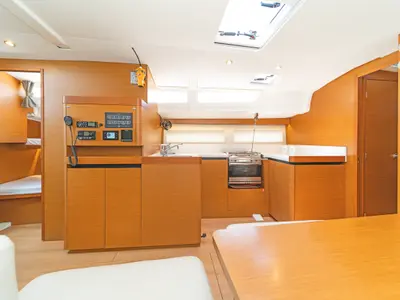 Galley of Pileas, a Jeanneau Sun Odyssey 490 sailboat at Kontokali, Greece