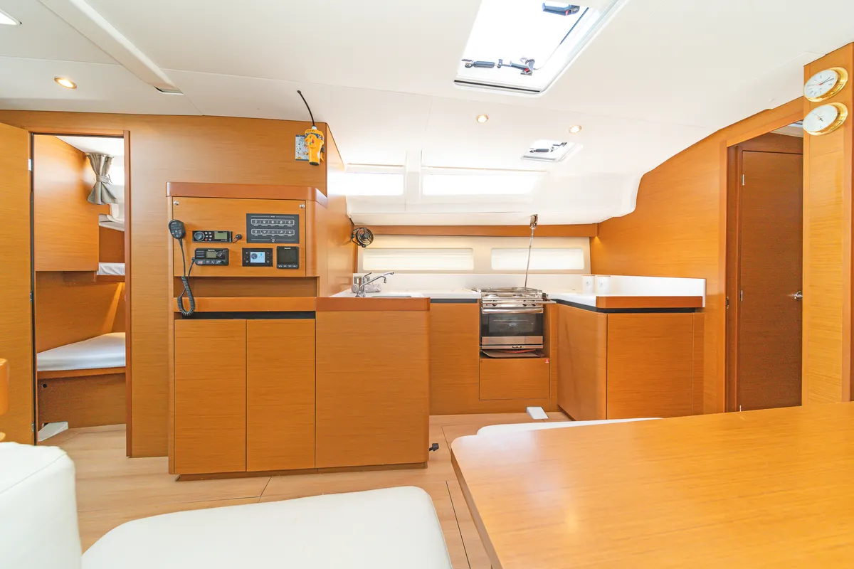 Galley of Pileas, a Jeanneau Sun Odyssey 490 sailboat at Kontokali, Greece