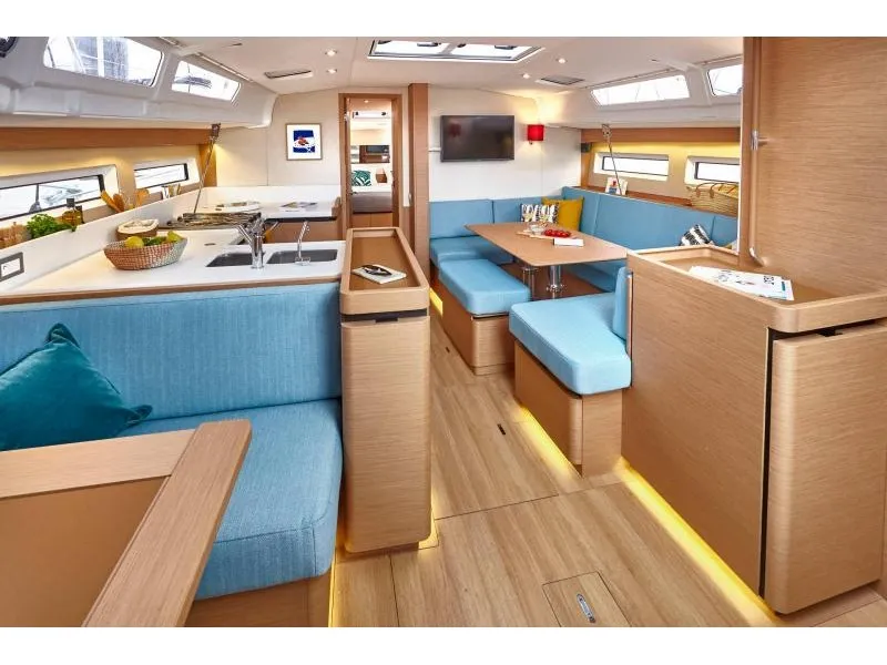 Salon of Etheria, a Jeanneau Sun Odyssey 490 sailboat at Keramoti, Greece