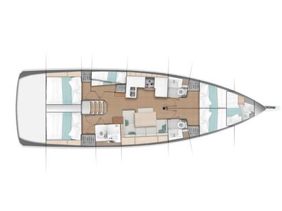 Floor plan of Etheria, a Jeanneau Sun Odyssey 490 sailboat at Keramoti, Greece