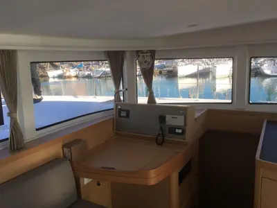 Cockpit of Tidre, a Lagoon 42 catamaran at Pointe-à-Pitre, France