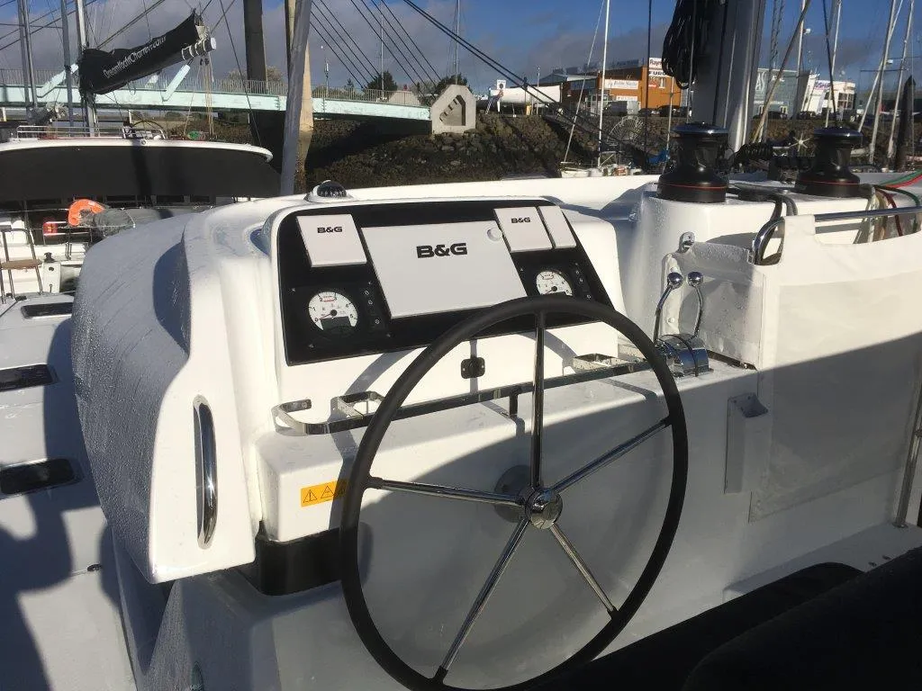 Cockpit of Tidre, a Lagoon 42 catamaran at Pointe-à-Pitre, France