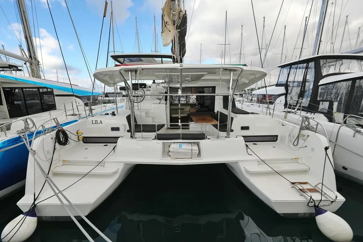 Exterior view of Lila, a Lagoon 42 catamaran at Grad Kaštela, Croatia
