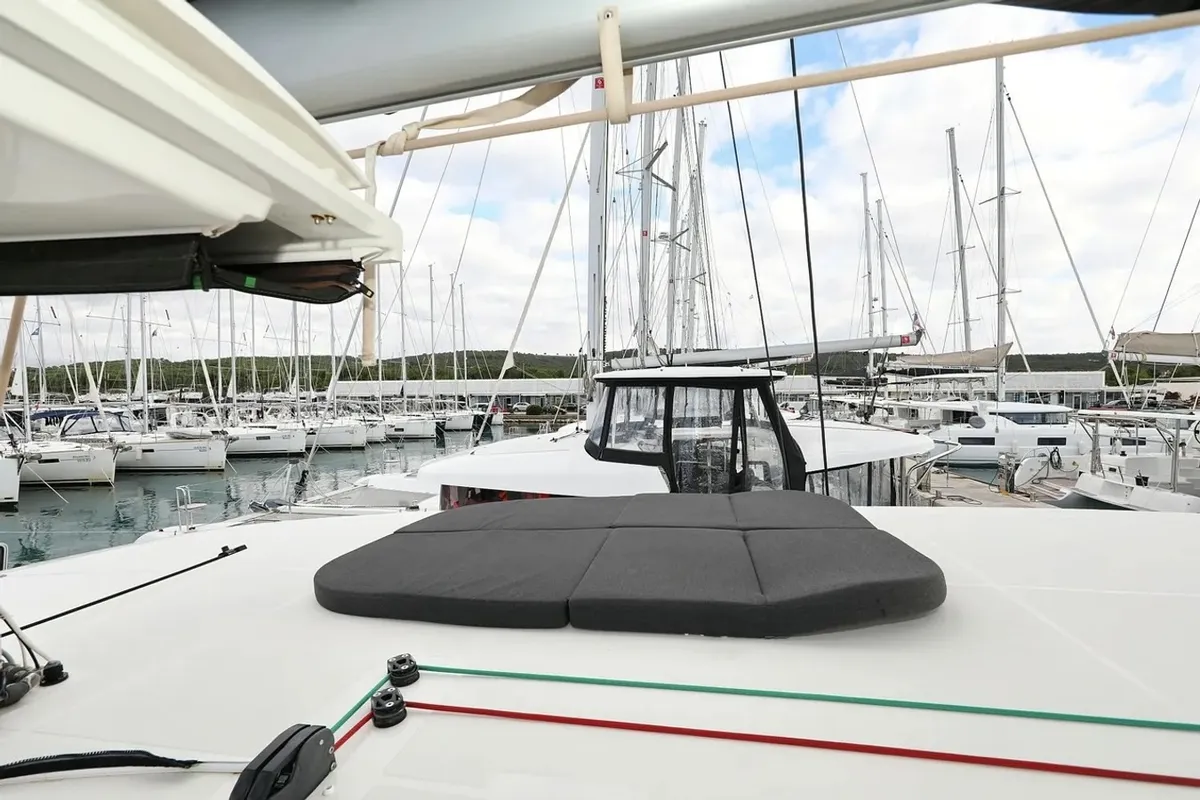 Deck of Lila, a Lagoon 42 catamaran at Grad Kaštela, Croatia