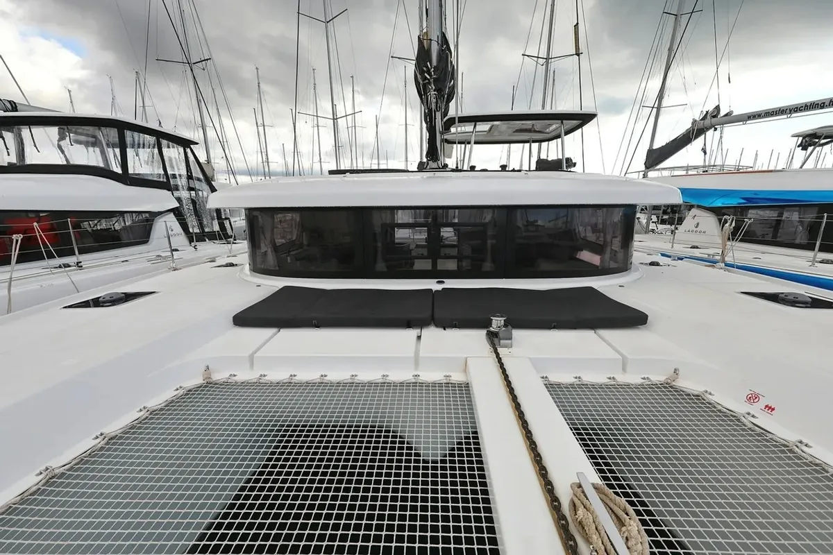 Deck of Lila, a Lagoon 42 catamaran at Grad Kaštela, Croatia