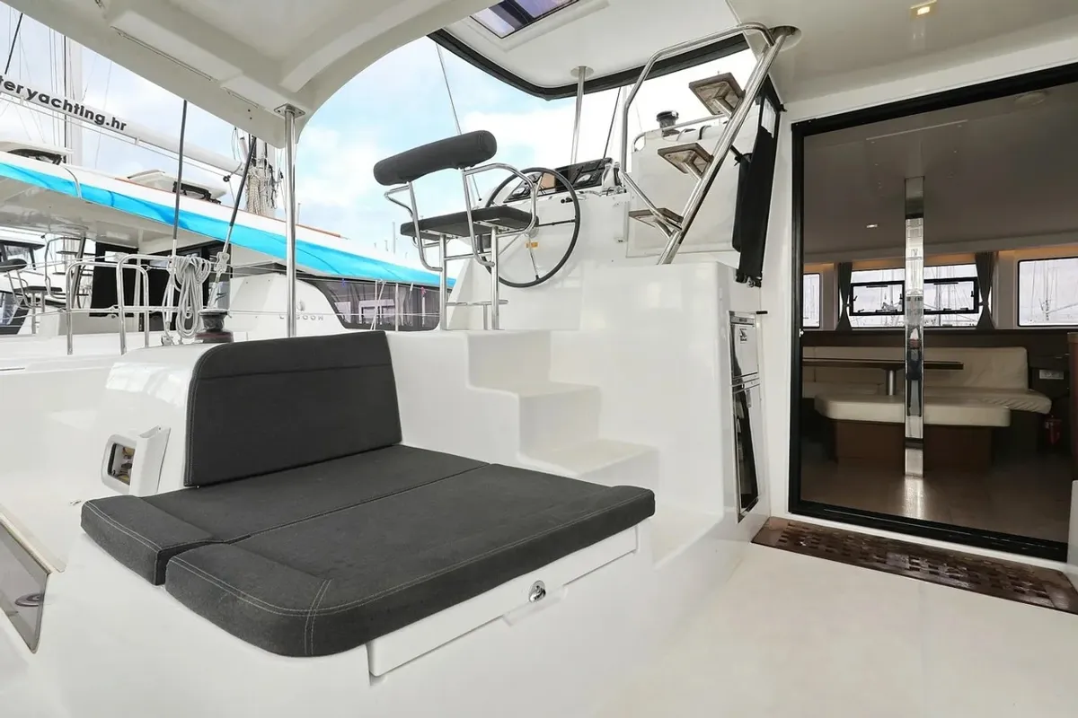 Deck of Lila, a Lagoon 42 catamaran at Grad Kaštela, Croatia