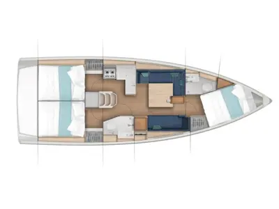 Floor plan of Giulietta e Romeo - Comfort line, a Jeanneau Sun Odyssey 380 sailboat at Salerno, Italy