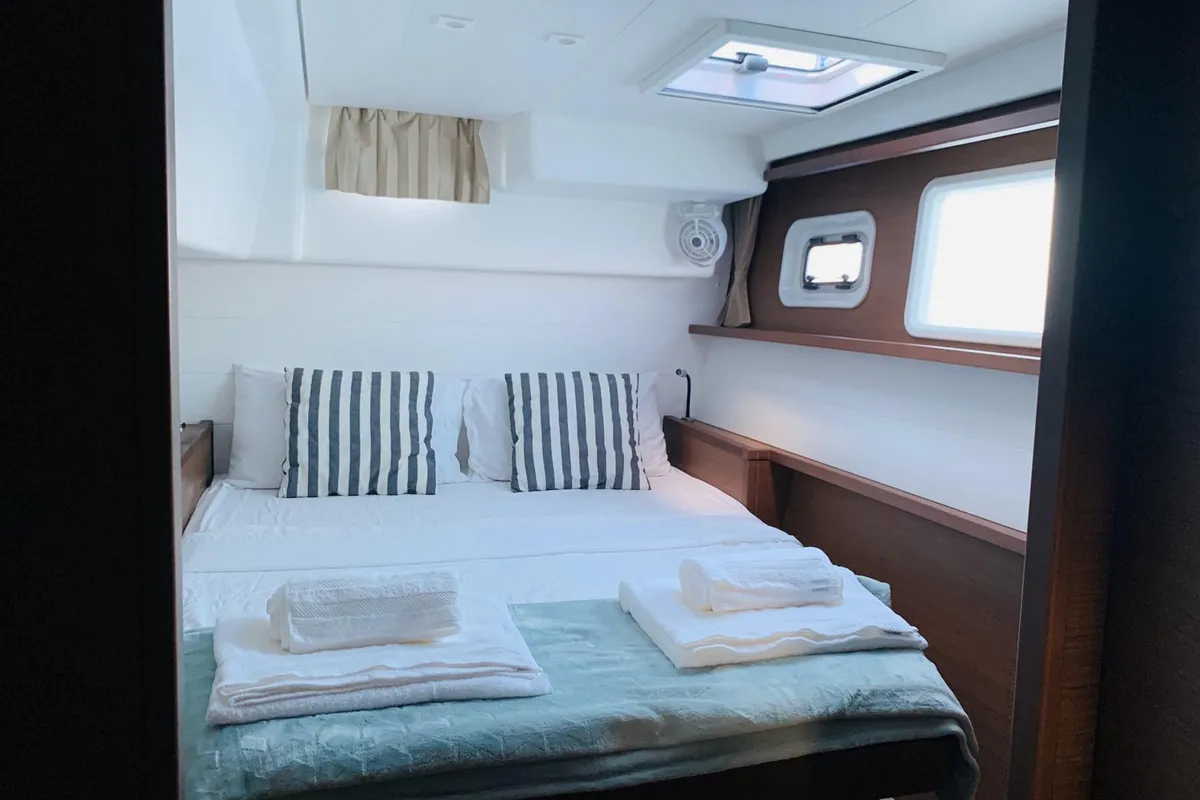 Cabin on Rivincita, a Lagoon 450 catamaran at Olbia, Italy