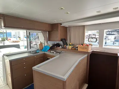 Galley of Rivincita, a Lagoon 450 catamaran at Olbia, Italy