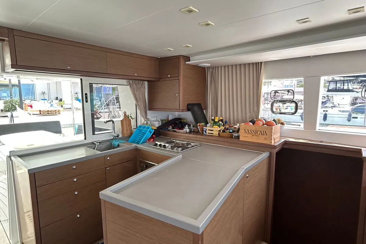 Galley of Rivincita, a Lagoon 450 catamaran at Olbia, Italy