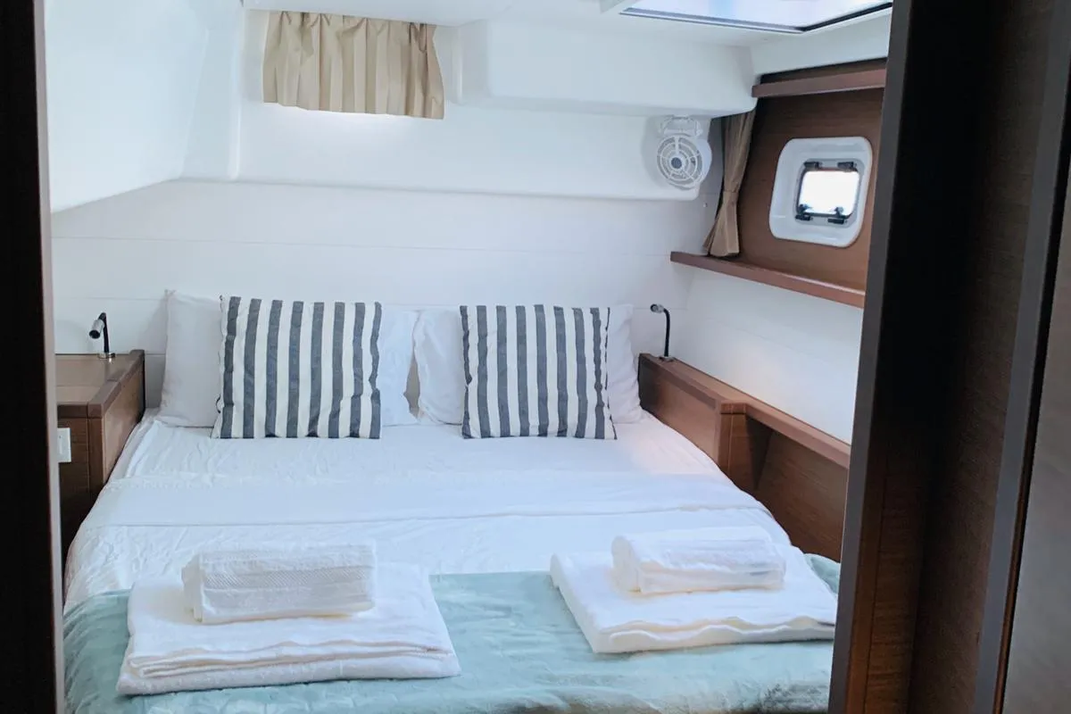 Cabin on Rivincita, a Lagoon 450 catamaran at Olbia, Italy