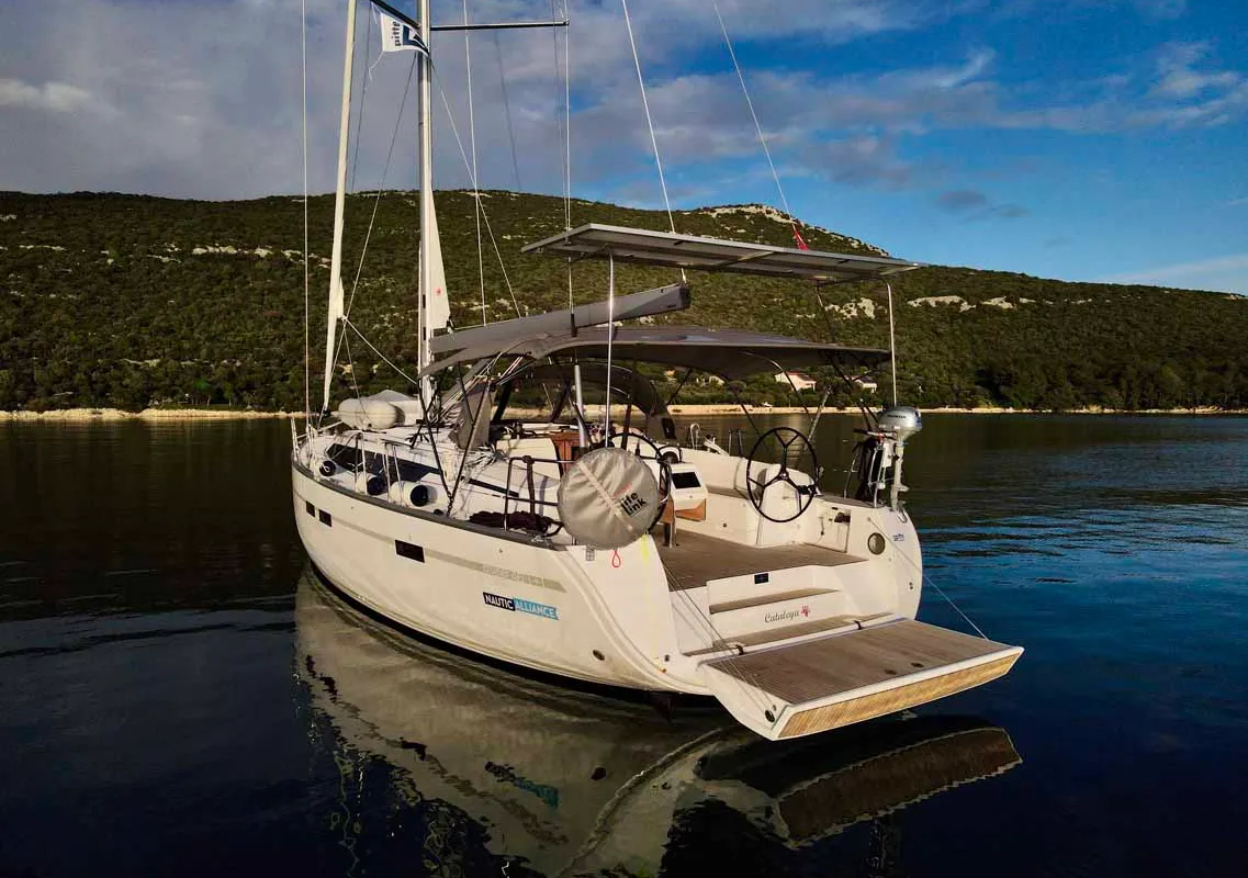 Exterior view of Cataleya, a Bavaria Cruiser 46 Style sailboat at Grad Biograd na Moru, Croatia