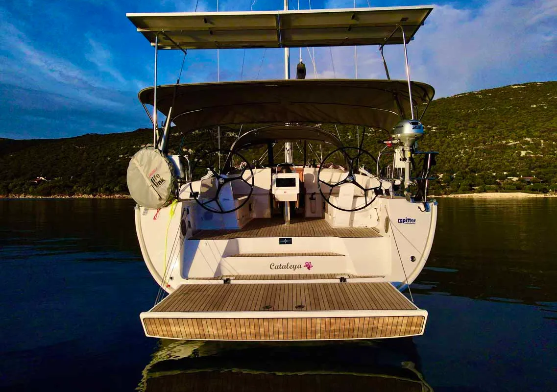 Exterior view of Cataleya, a Bavaria Cruiser 46 Style sailboat at Grad Biograd na Moru, Croatia