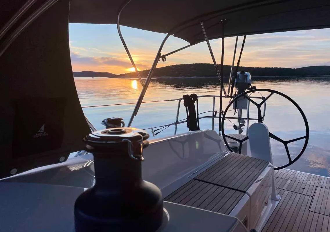 Cockpit of Cataleya, a Bavaria Cruiser 46 Style sailboat at Grad Biograd na Moru, Croatia