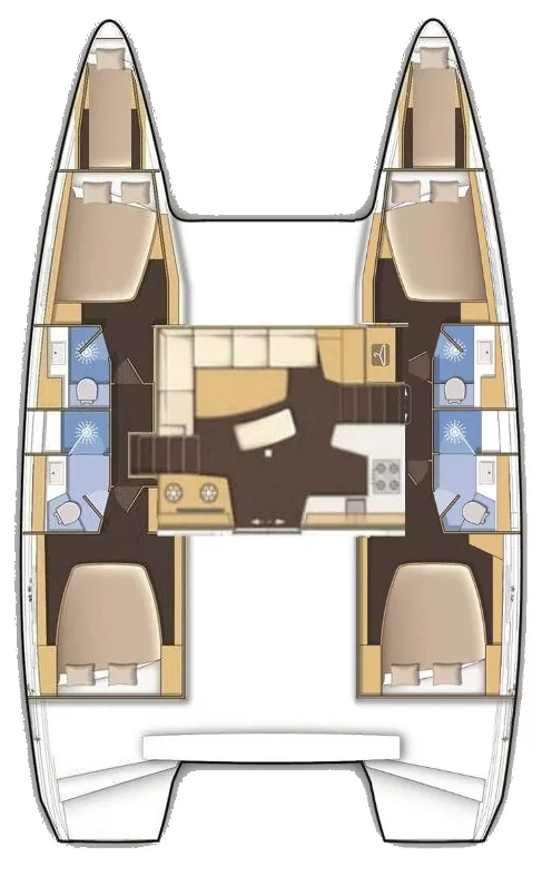 Floor plan of Booby, a Lagoon 42 catamaran at Roche Caiman, Seychelles