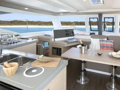 Galley of Ginesta, a Fountaine Pajot Lucia 40 catamaran at Palamós, Spain