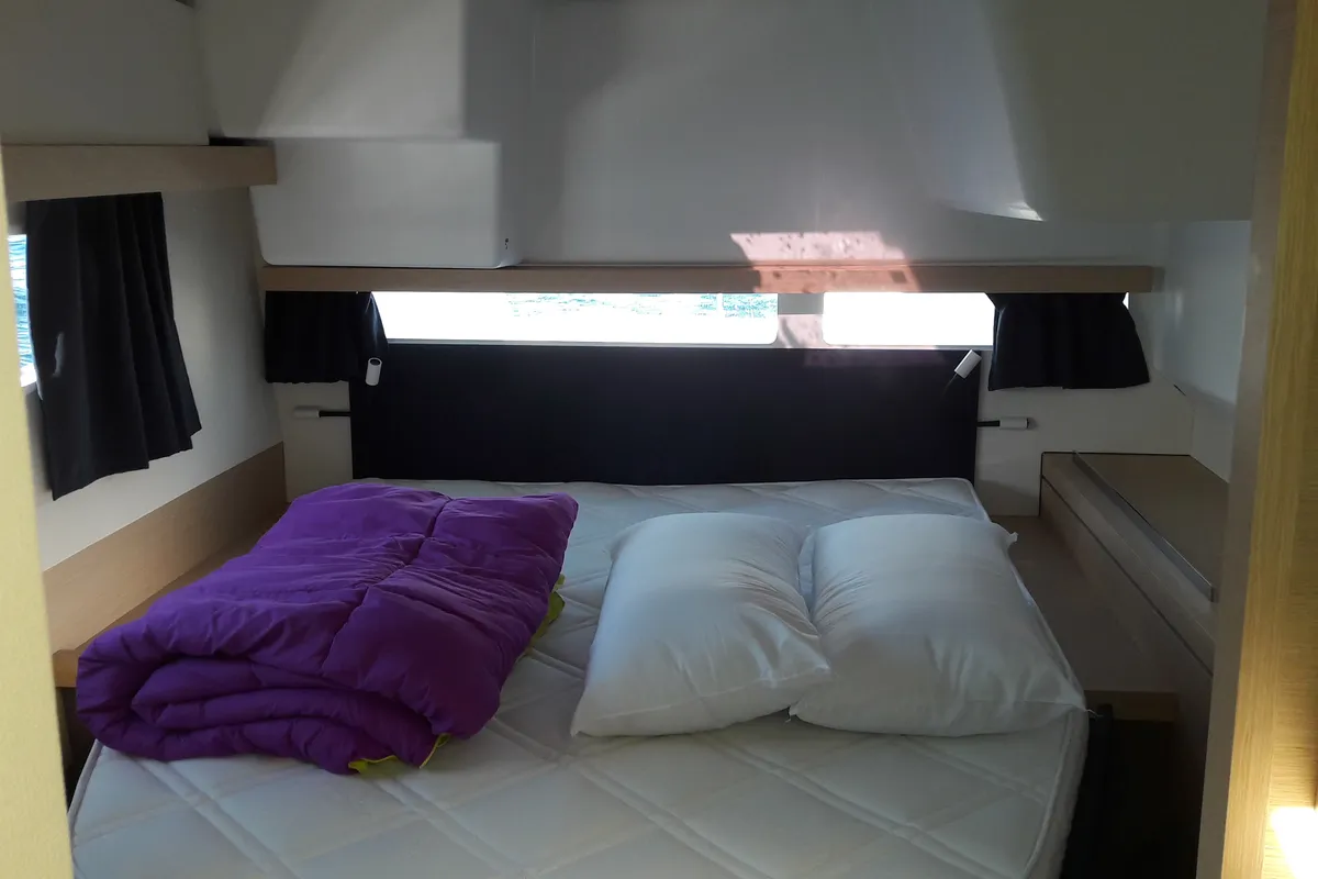 Cabin on Ginesta, a Fountaine Pajot Lucia 40 catamaran at Palamós, Spain