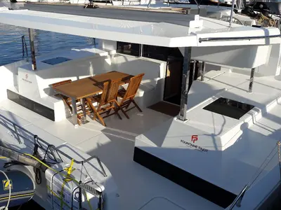 Deck of Ginesta, a Fountaine Pajot Lucia 40 catamaran at Palamós, Spain