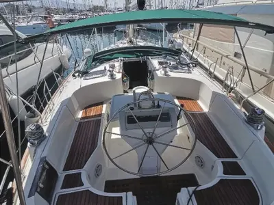 Cockpit of Seagul, a Beneteau Oceanis 461 sailboat at Athens, Greece