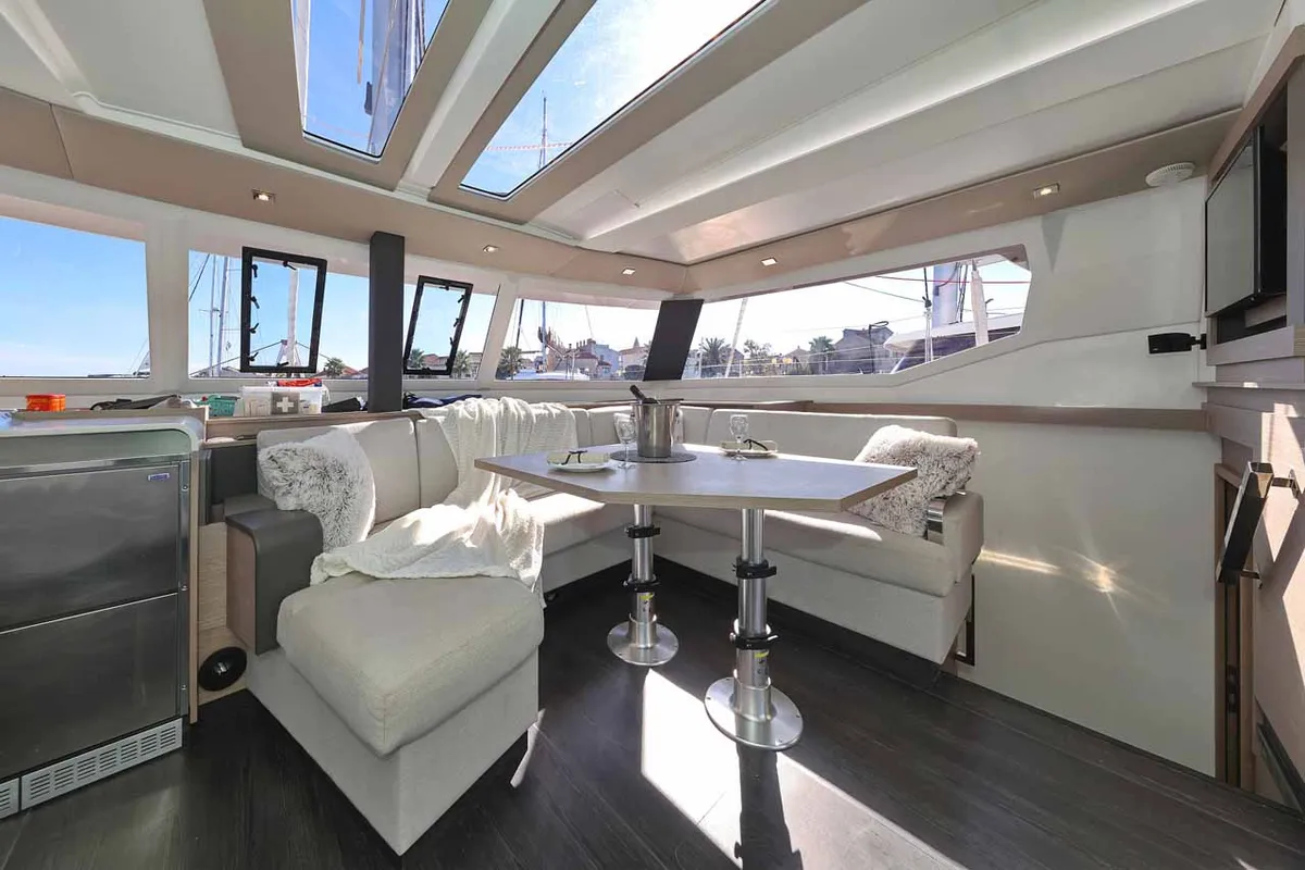 Salon of Maya I, a Fountaine Pajot Tanna 47 catamaran at Grad Biograd na Moru, Croatia