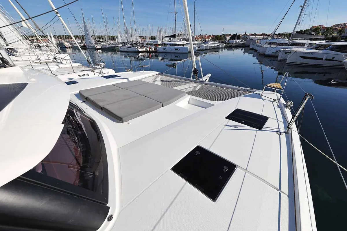 Deck of Maya I, a Fountaine Pajot Tanna 47 catamaran at Grad Biograd na Moru, Croatia