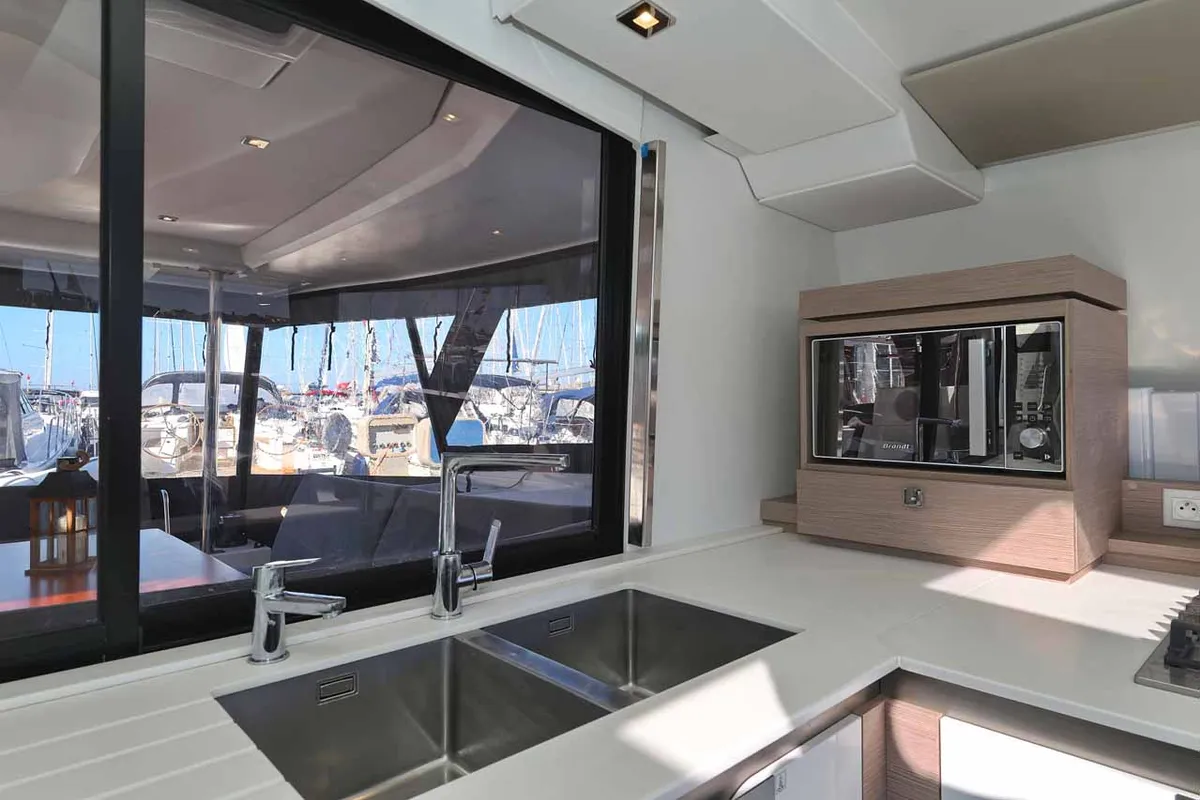 Galley of Maya I, a Fountaine Pajot Tanna 47 catamaran at Grad Biograd na Moru, Croatia