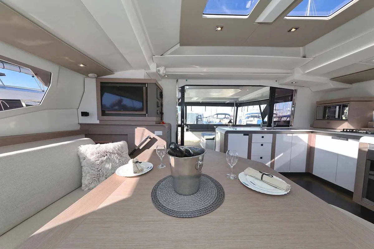 Salon of Maya I, a Fountaine Pajot Tanna 47 catamaran at Grad Biograd na Moru, Croatia