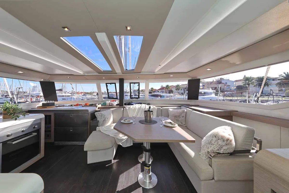 Salon of Maya I, a Fountaine Pajot Tanna 47 catamaran at Grad Biograd na Moru, Croatia