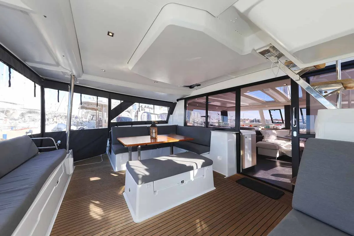 Salon of Maya I, a Fountaine Pajot Tanna 47 catamaran at Grad Biograd na Moru, Croatia