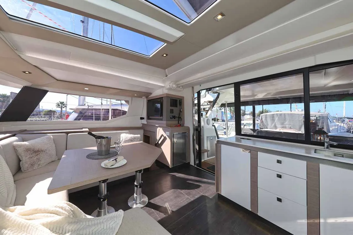 Salon of Maya I, a Fountaine Pajot Tanna 47 catamaran at Grad Biograd na Moru, Croatia