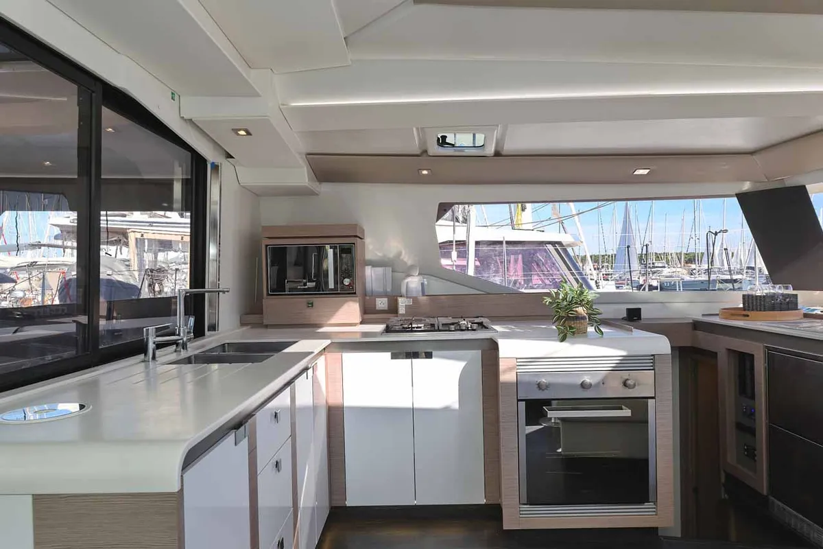 Galley of Maya I, a Fountaine Pajot Tanna 47 catamaran at Grad Biograd na Moru, Croatia