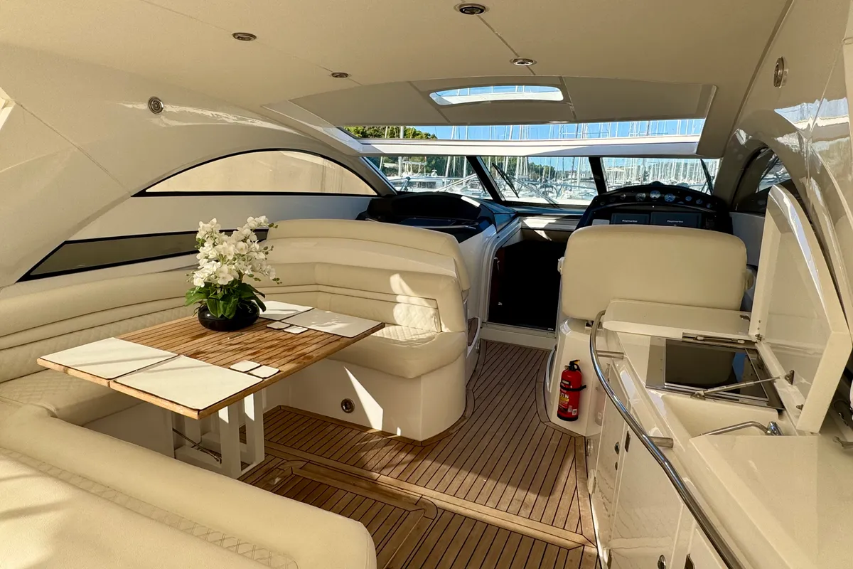 Salon of Polly, a Sunseeker Portofino 53 motorboat at Općina Rogoznica, Croatia
