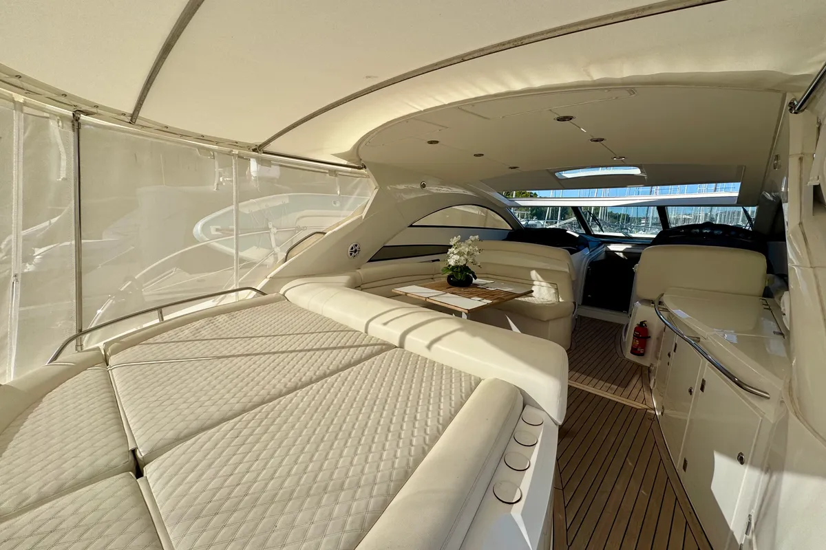 Salon of Polly, a Sunseeker Portofino 53 motorboat at Općina Rogoznica, Croatia