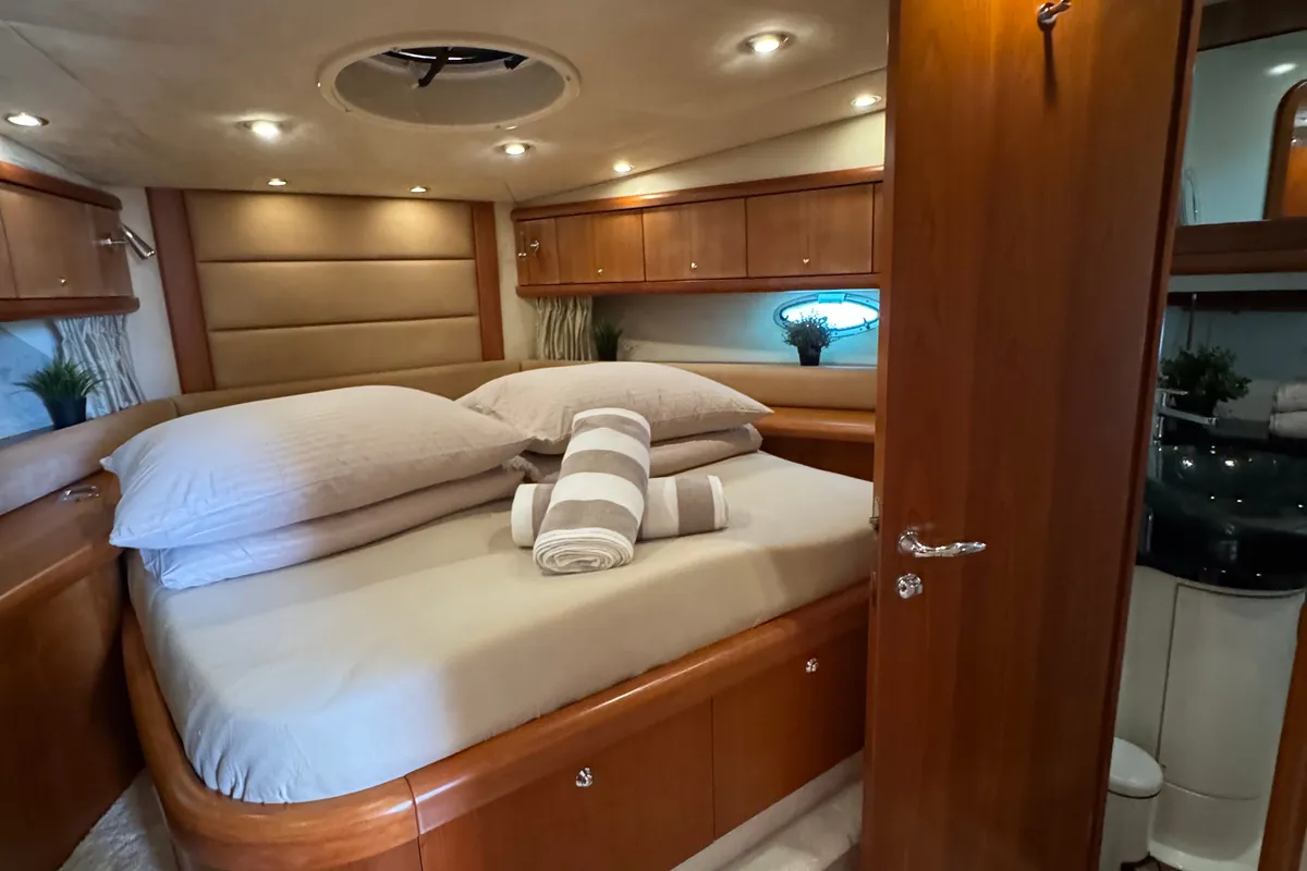 Cabin on Polly, a Sunseeker Portofino 53 motorboat at Općina Rogoznica, Croatia