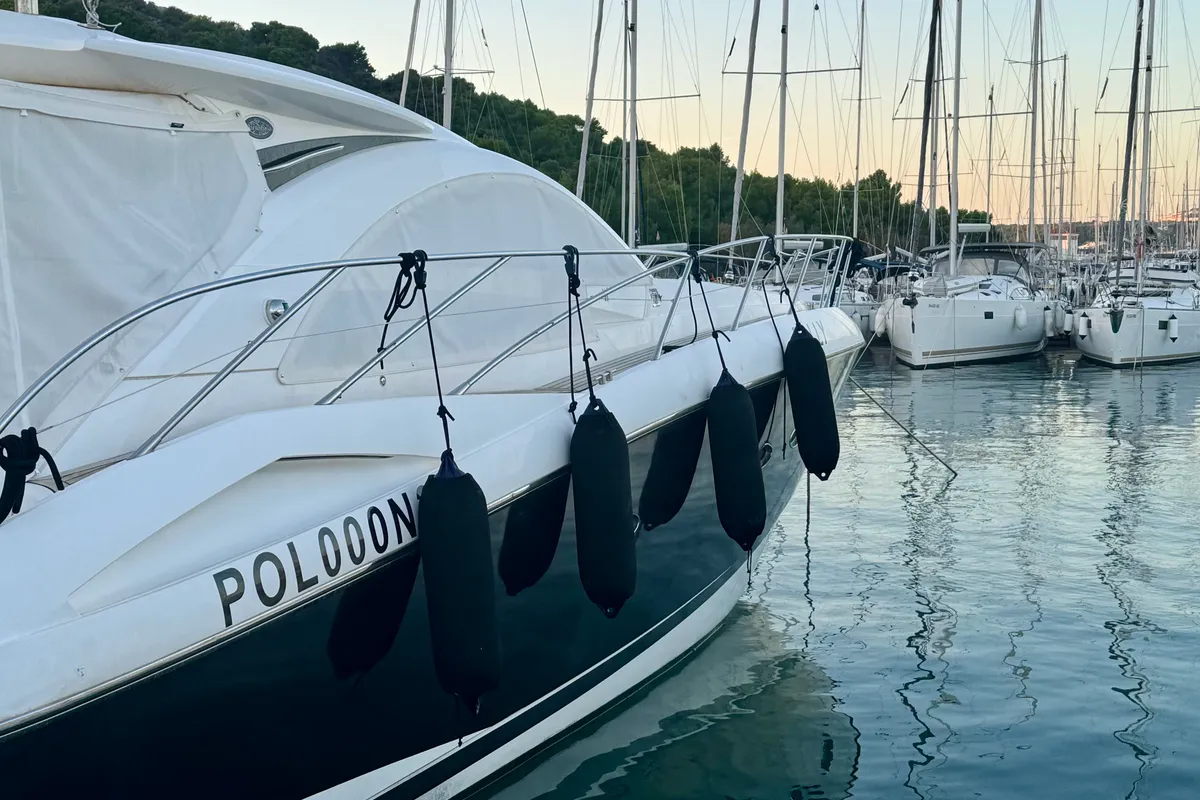 Exterior view of Polly, a Sunseeker Portofino 53 motorboat at Općina Rogoznica, Croatia