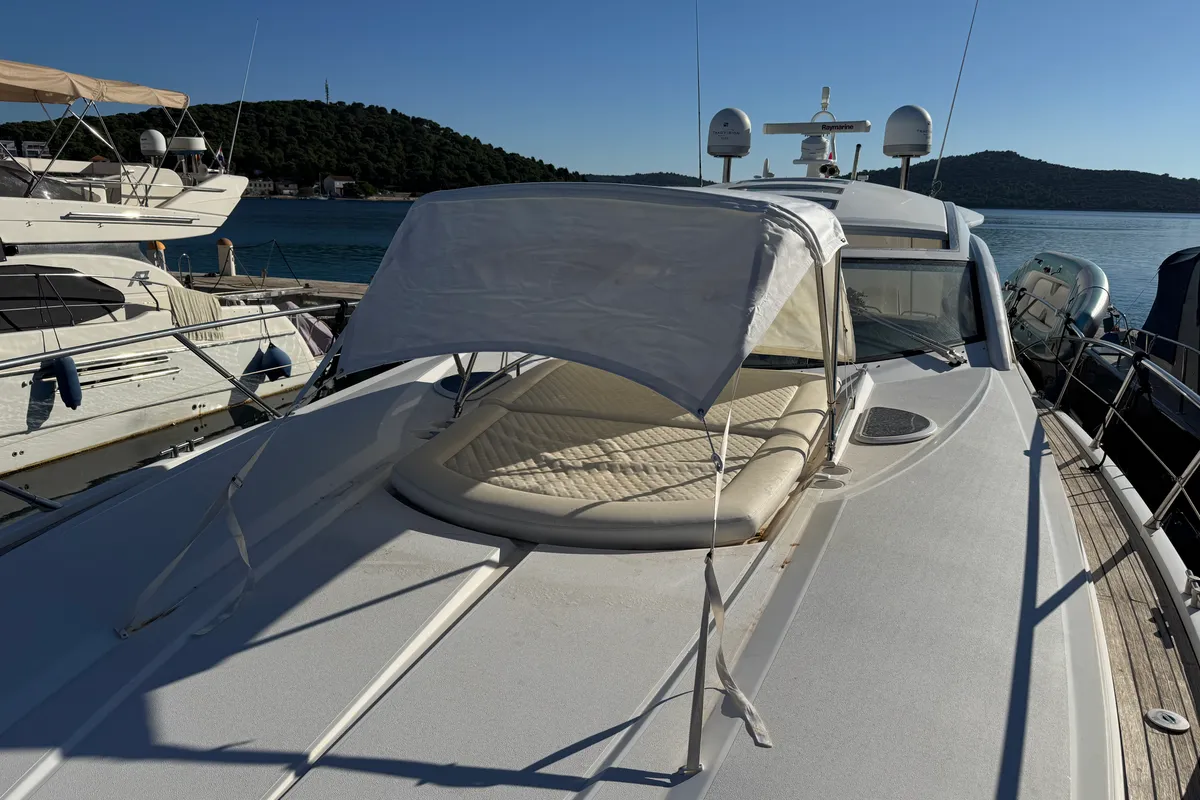 Deck of Polly, a Sunseeker Portofino 53 motorboat at Općina Rogoznica, Croatia