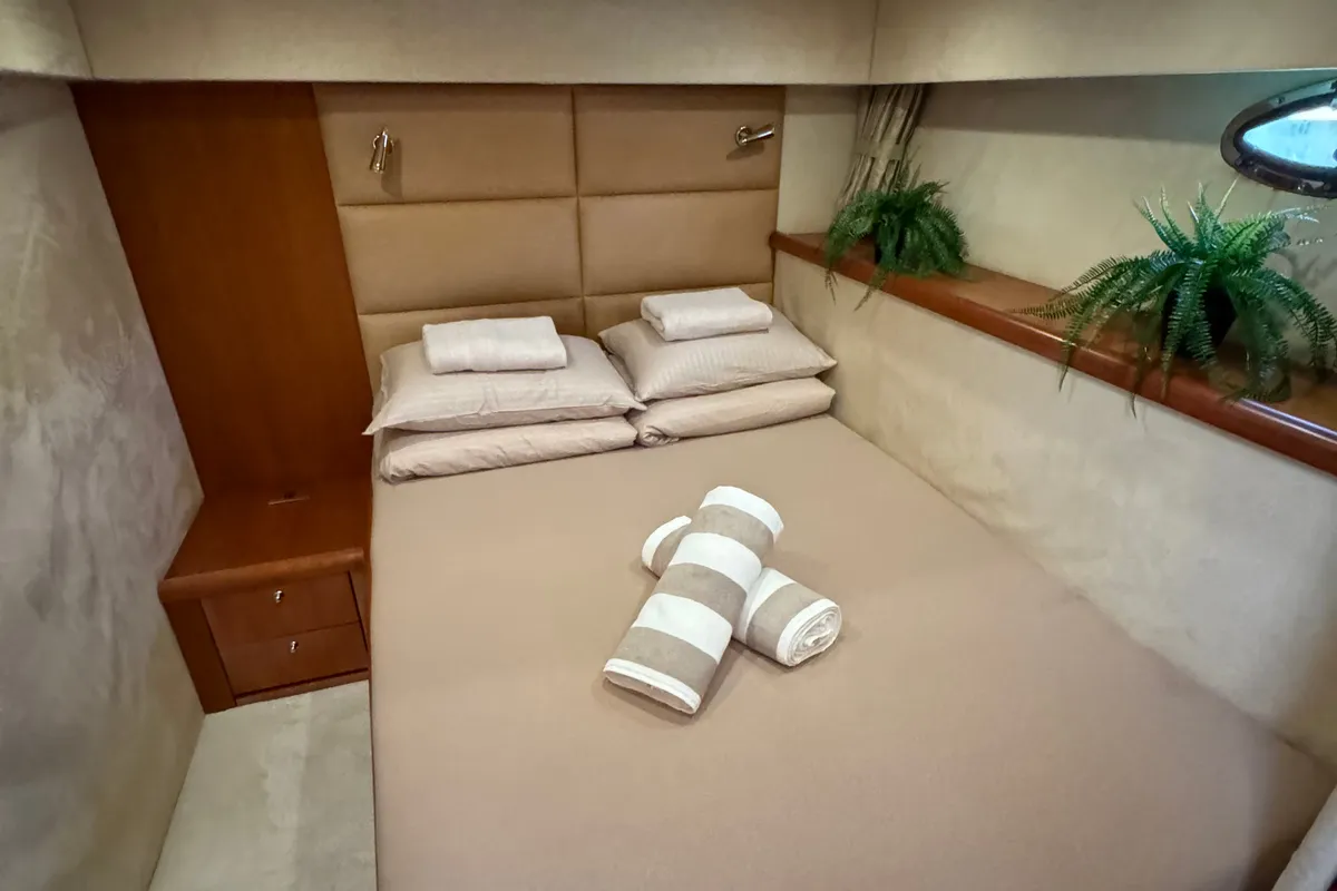 Cabin on Polly, a Sunseeker Portofino 53 motorboat at Općina Rogoznica, Croatia