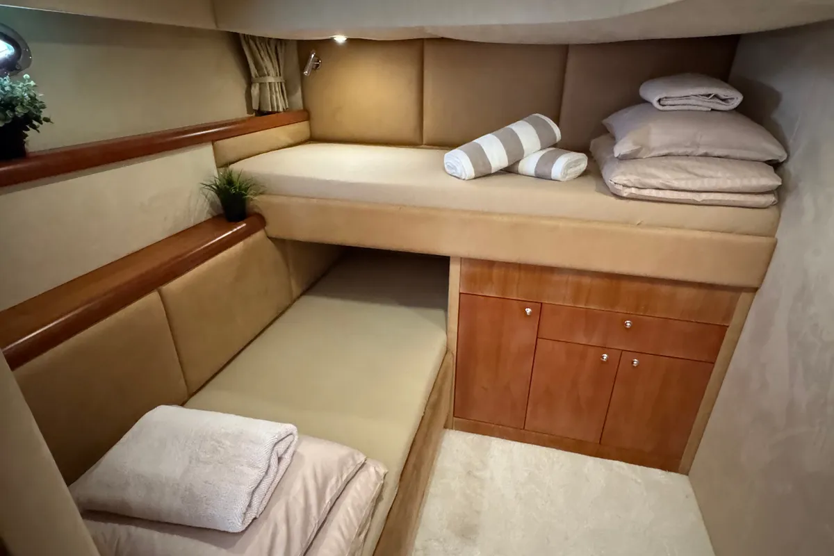 Cabin on Polly, a Sunseeker Portofino 53 motorboat at Općina Rogoznica, Croatia