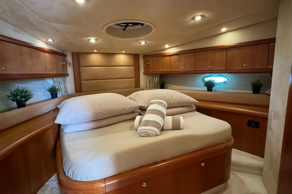 Cabin on Polly, a Sunseeker Portofino 53 motorboat at Općina Rogoznica, Croatia