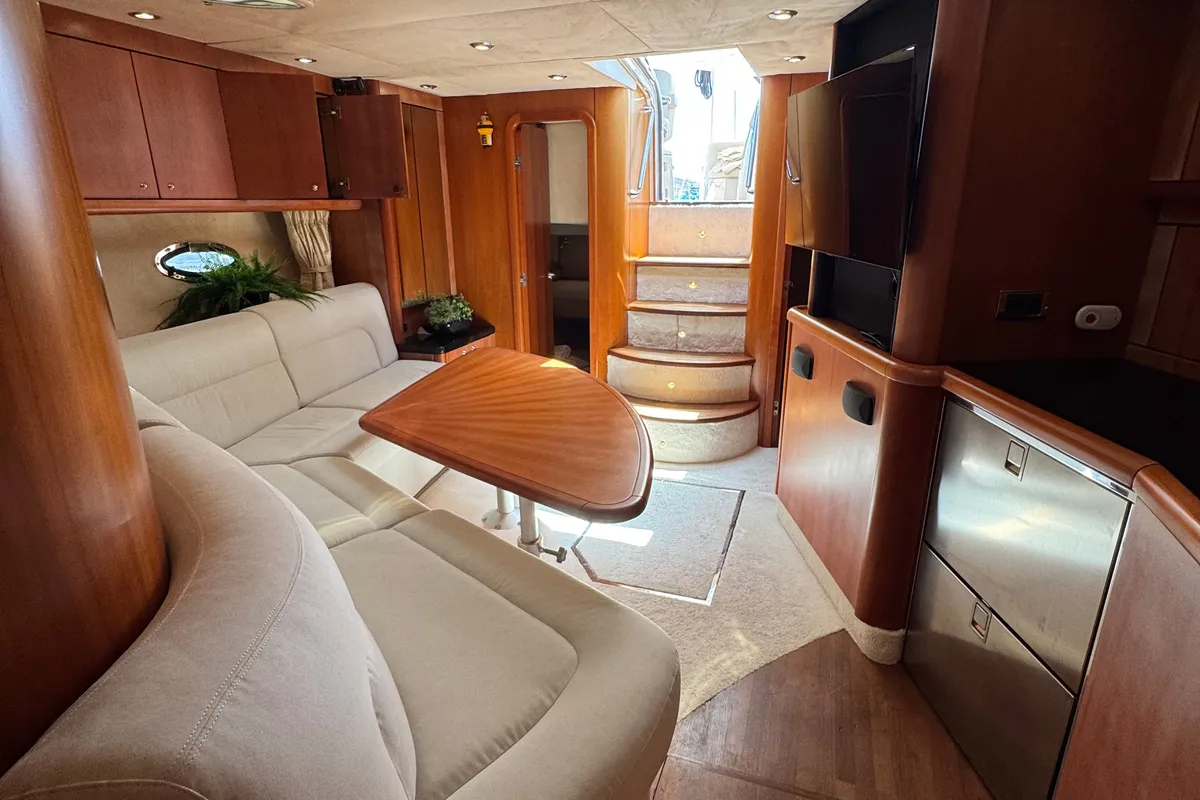 Salon of Polly, a Sunseeker Portofino 53 motorboat at Općina Rogoznica, Croatia