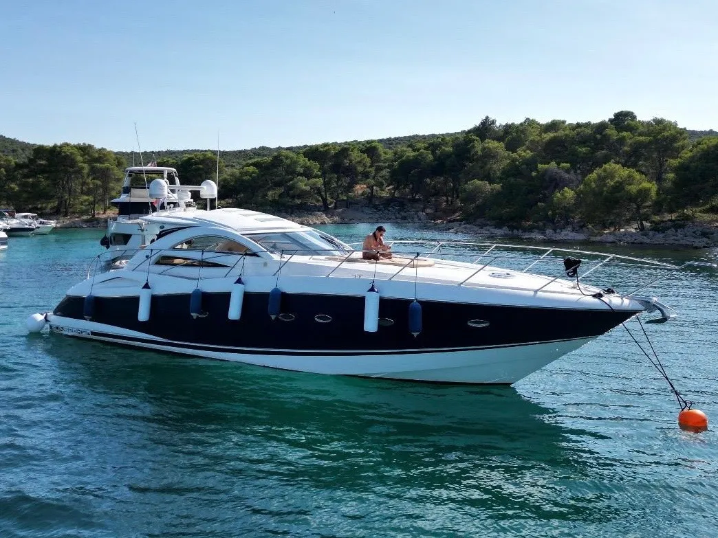 Exterior view of Polly, a Sunseeker Portofino 53 motorboat at Općina Rogoznica, Croatia