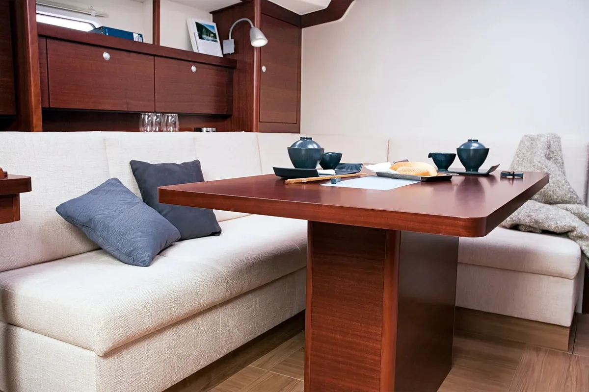 Salon of Ianira, a Hanse 470 sailboat at Thira, Greece
