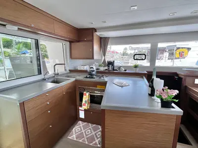Galley of Sea Runner IV, a Lagoon 450 catamaran at Parham Town, British Virgin Islands