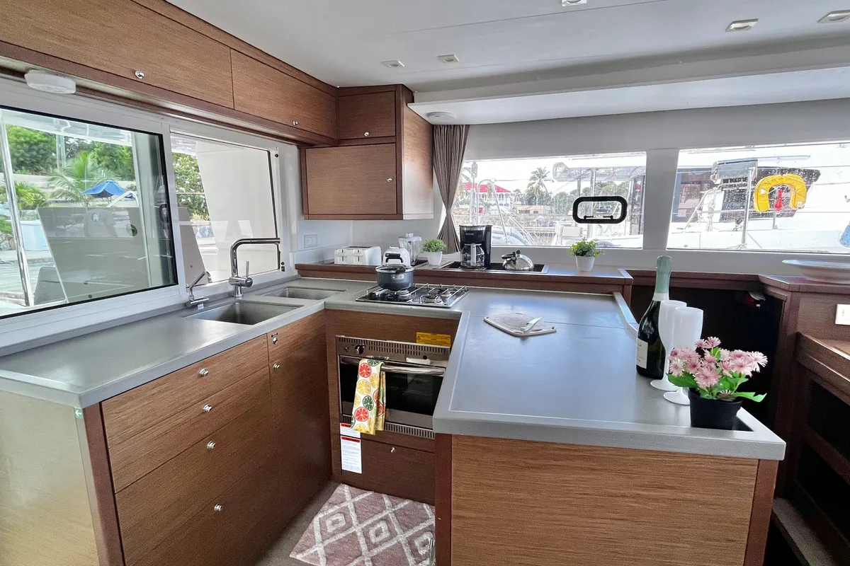 Galley of Sea Runner IV, a Lagoon 450 catamaran at Parham Town, British Virgin Islands