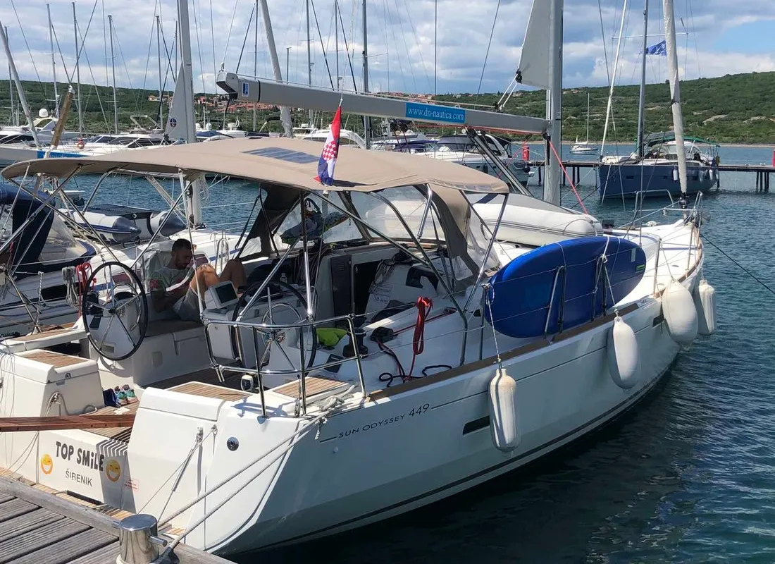 Top Smile, a Jeanneau Sun Odyssey 449 sailboat at Punat, Croatia
